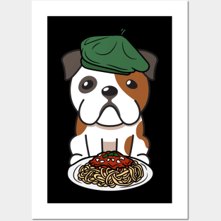 Dog eating Spaghetti - bulldog Posters and Art